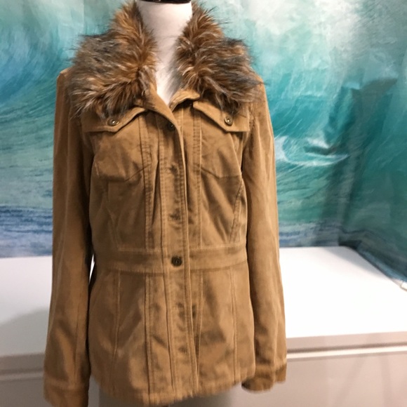 Style & Co. Jackets & Blazers - Med, tan Corduroy car jacket w/faux fur color, EUC